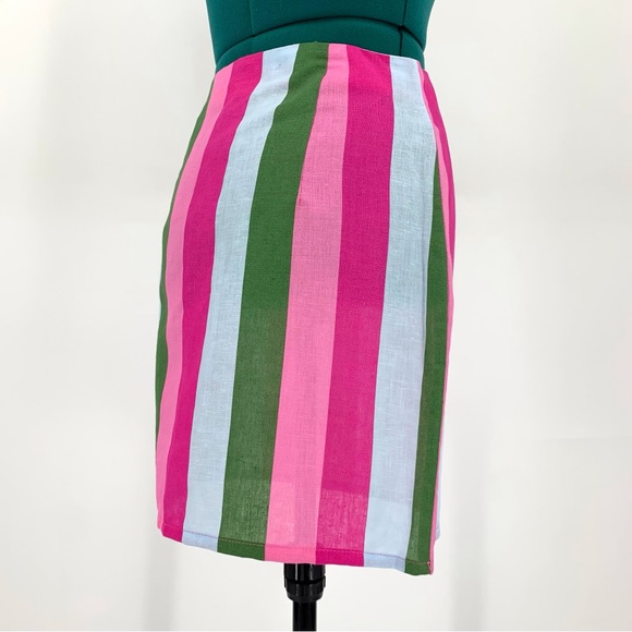 Zara NWOT Pink, Green, and Blue Striped Linen Blend Mini Skirt, Small - Picture 8 of 15